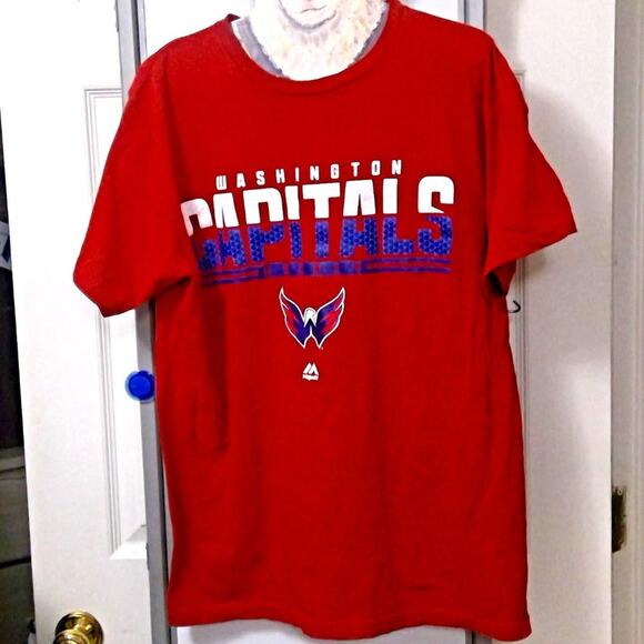 Majestic Washington Capitals T Shirt Size Large Red Triple Peak Ring Spun - Picture 1 of 4